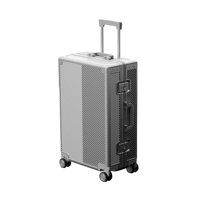 LDUVIN アルミニウム フェザー スーツケースの全体画像 シルバー 高級感 180日間品質保証