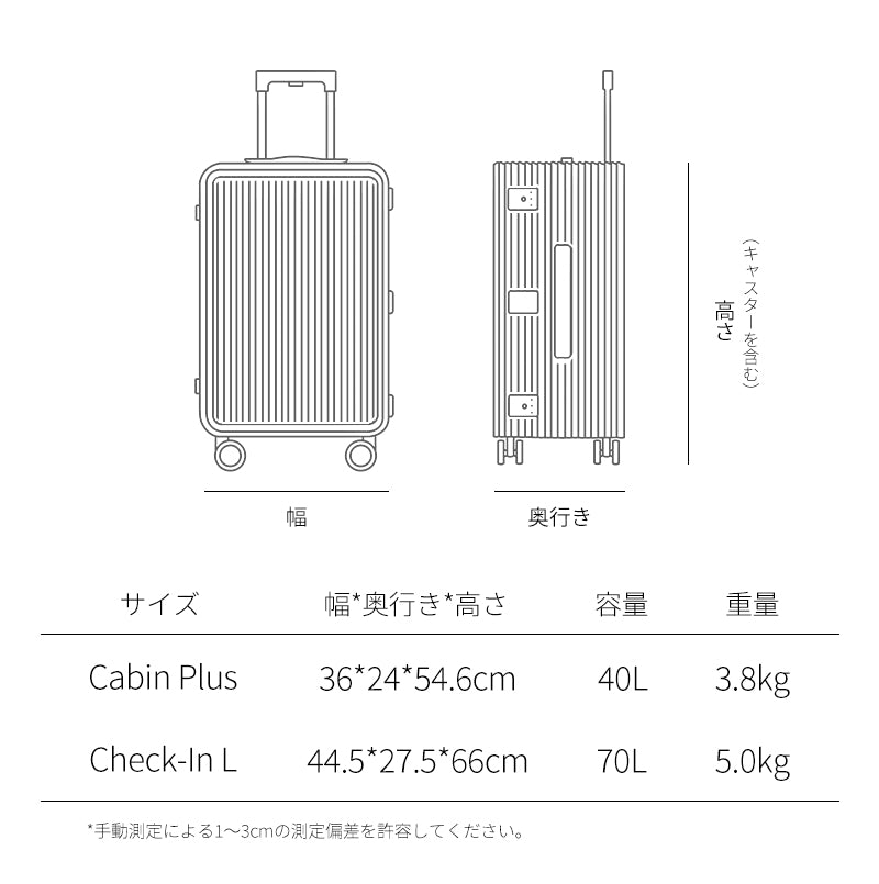 LDUVIN公式/スーツケース LDUVIN ポリカーボネイト エレガント - サイズ詳細図