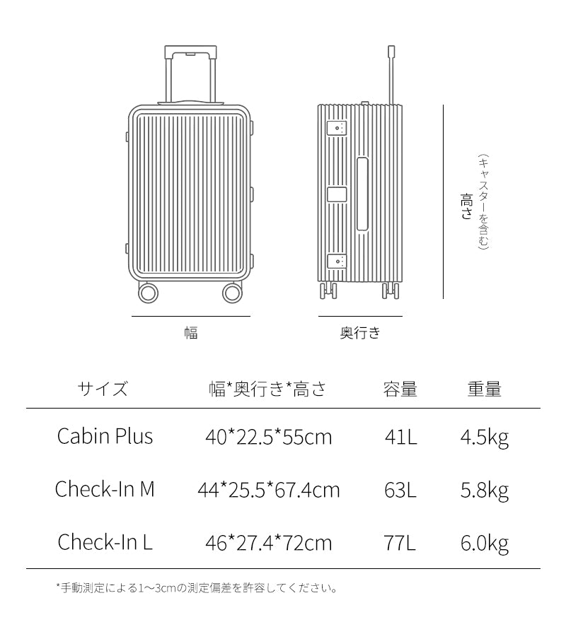 LDUVIN公式/スーツケース イタリア製  アルミニウム TSA搭載-サイズ詳細図